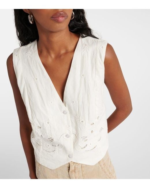 Chaleco Norah De Lino Y Algodon Bordado Rixo de color White