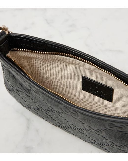 Gucci Black Gg Mini Debossed Leather Shoulder Bag