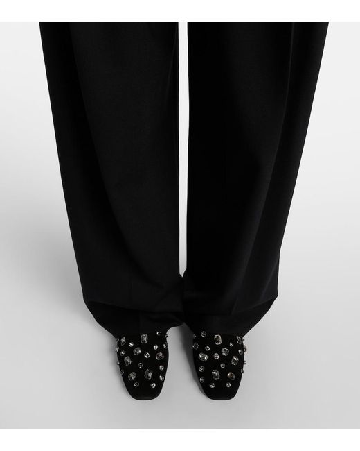 Veronica Beard Black Narcisa Crystal-Embellished Suede Mules