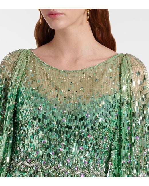 Jenny Packham Green Ines Embellished Sequined Gown