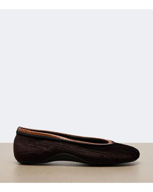 Dries Van Noten Black Leather-Trimmed Velvet Ballet Flats