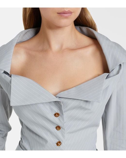 Vivienne Westwood Gray Monday Pinstripe Peplum Cotton Shirt