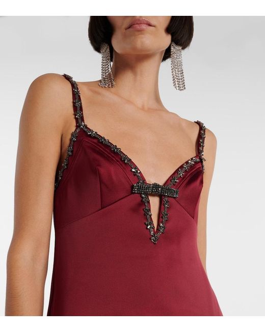 Self-Portrait Red Bow-Detail Embellished Satin Minidress