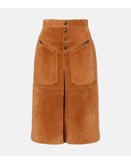 Chloé Brown Suede Midi Skirt