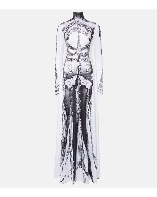 Jean Paul Gaultier White Paris Graphic-pattern Stretch-woven Maxi Dress