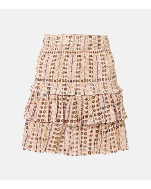 Isabel Marant Natural Naomi Shirred Tiered Printed Cotton-Voile Mini Skirt