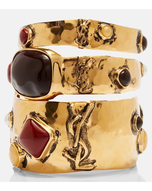 Saint Laurent Metallic Cassandre Cabochon Bangles