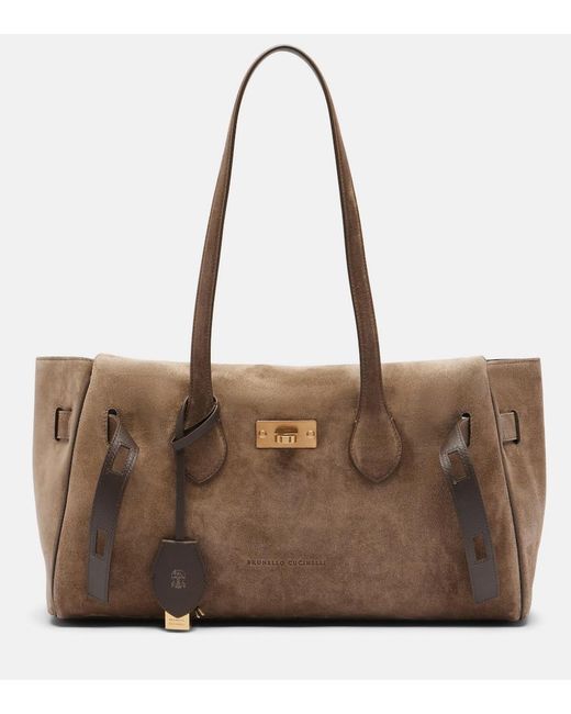 Brunello Cucinelli Brown Medium Suede Shoulder Bag