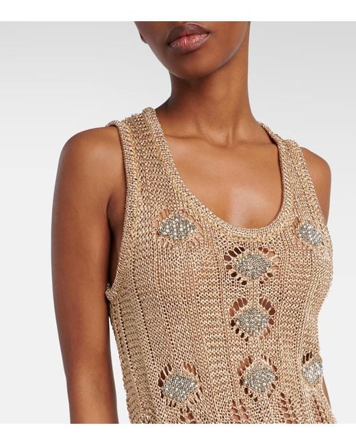 Rabanne Natural Crochet Embellished Midi Dress