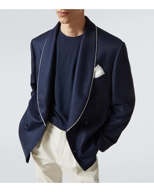 Brunello Cucinelli Blue Silk Tuxedo Jacket for men