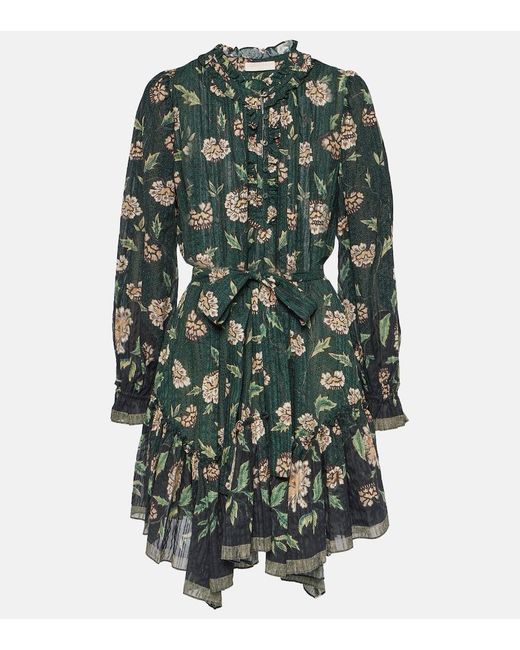 Ulla Johnson Green Anais Floral Cotton-blend Minidress