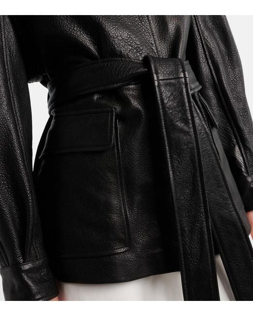 Nour Hammour Black Perrin Belted Leather Jacket