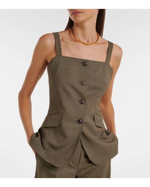 Max Mara Green Plaid Virgin Wool Top