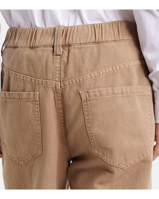 Brunello Cucinelli Brown Mid-Rise Cotton And Linen Wide-Leg Pants