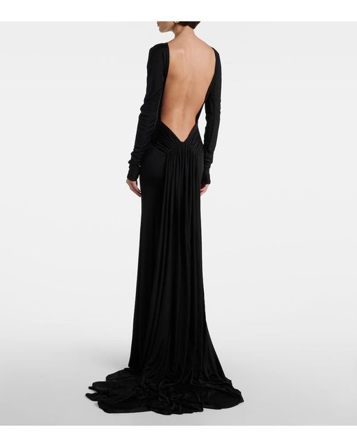 David Koma Black Gathered Jersey Gown