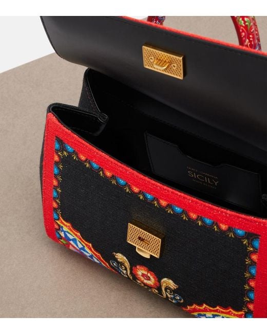 Dolce & Gabbana Red Sicily Medium Printed Top-Handle Bag