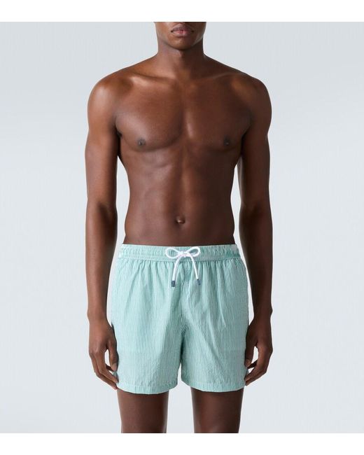 Fedeli Blue Madeira Printed Swim Trunks for men