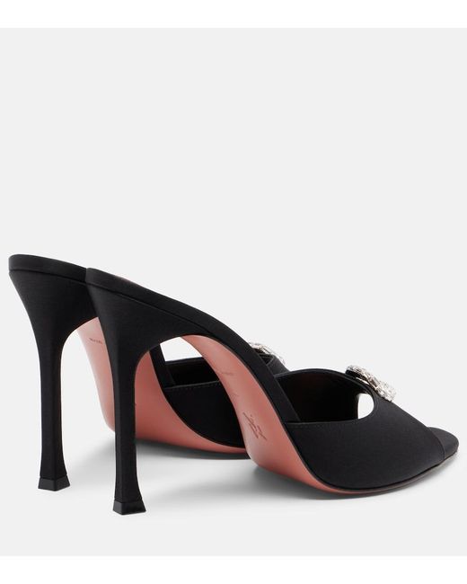 AMINA MUADDI Black Camelia Embellished Satin Mules