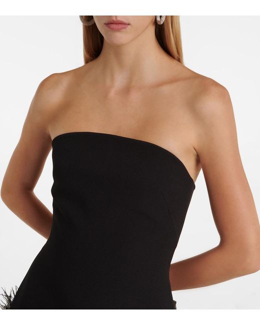 Safiyaa Black Strapless Feather-trimmed Minidress