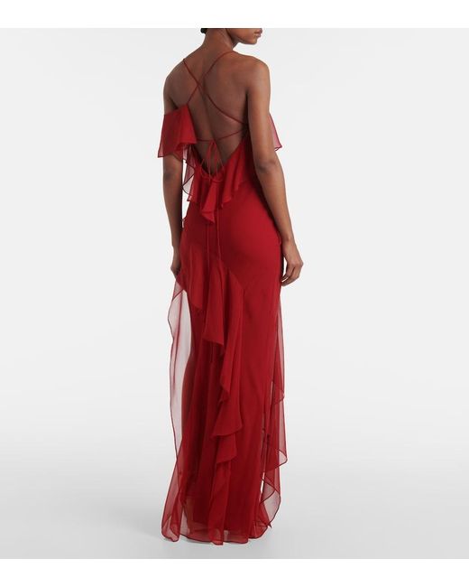 The Sei Red Ruffled Silk Chiffon Gown