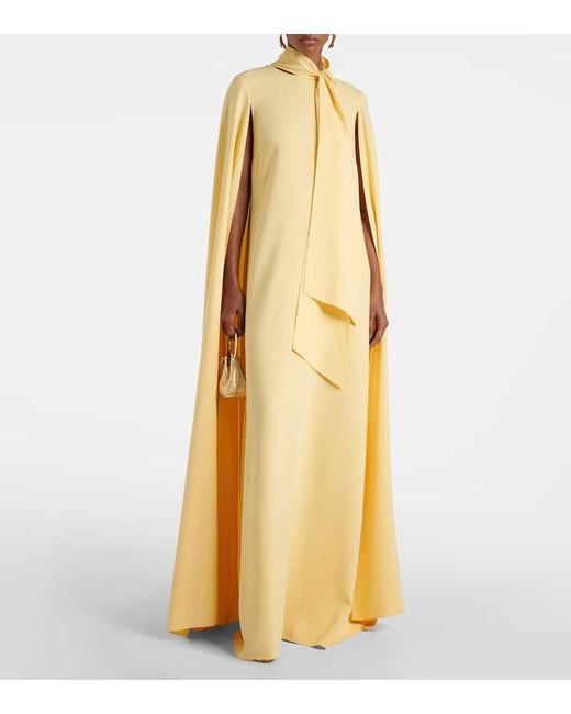 Oscar de la Renta Yellow Caped Silk-Blend Georgette Gown