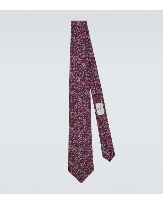 Etro Red Paisley Silk Twill Jacquard Tie for men