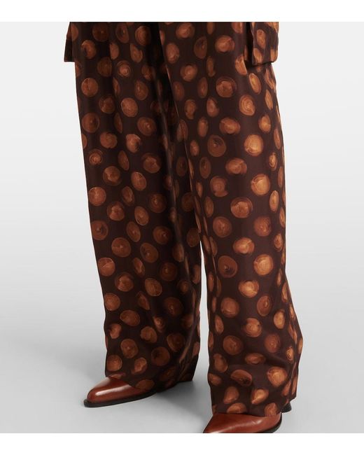 Dries Van Noten Red Printed Silk Cargo Pants