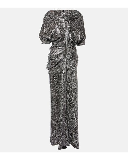 Dries Van Noten Gray Sequined Ruched Gown