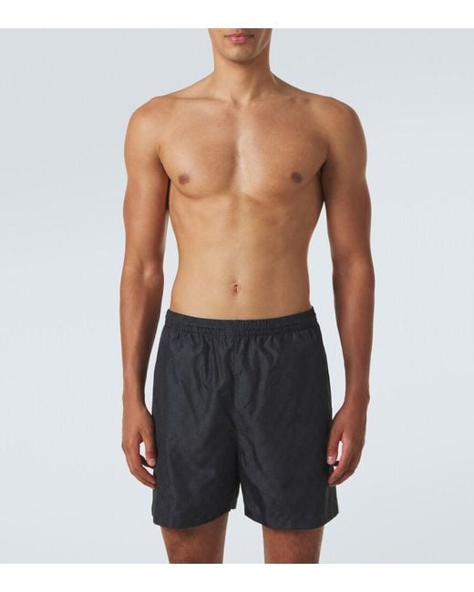 Gucci Blue Gg Poplin Swim Trunks for men
