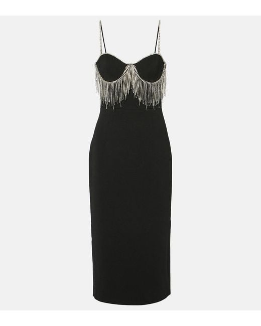 Rebecca Vallance Black Estelle Embellished Crepe Midi Dress