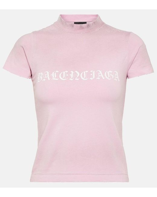 T-shirt cropped in jersey di cotone di Balenciaga in Pink