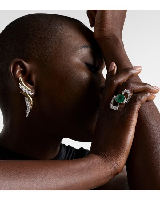 YEPREM White Reign Supreme 18Kt Ring With Emerald And Diamonds