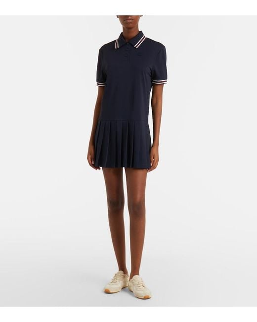 Tory Burch Blue Striped Pleated Polo Dress