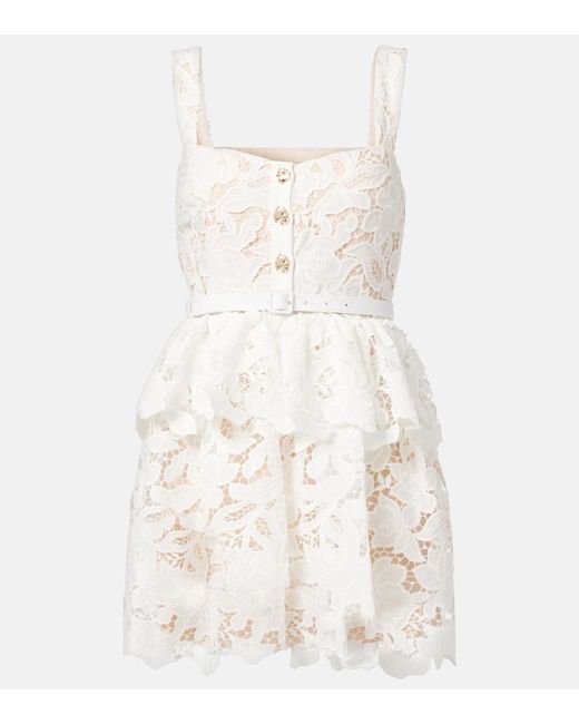 Self-Portrait Natural Scalloped Tiered Lace Minidress