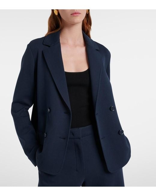 Max Mara Blue Badia Double-Breasted Cotton-Blend Blazer