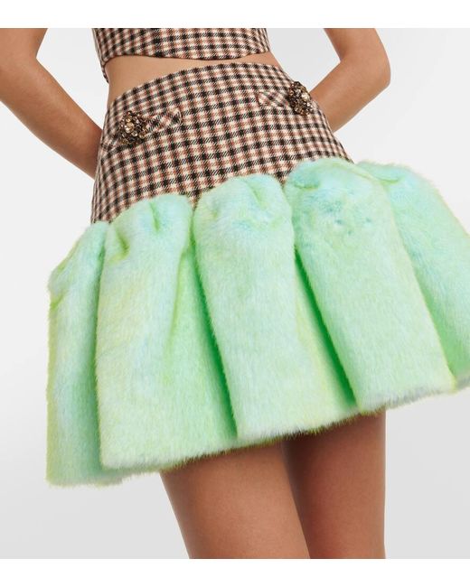 Minifalda con ribete de pelo sintetico Area de color Green