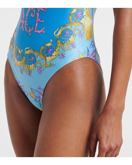 Versace Blue Printed Halterneck Swimsuit