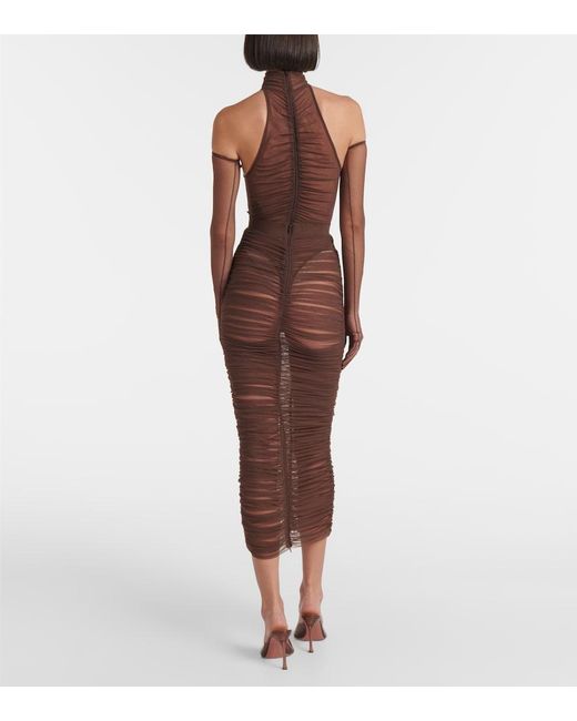 Alex Perry White Ruched Sheer Bodysuit