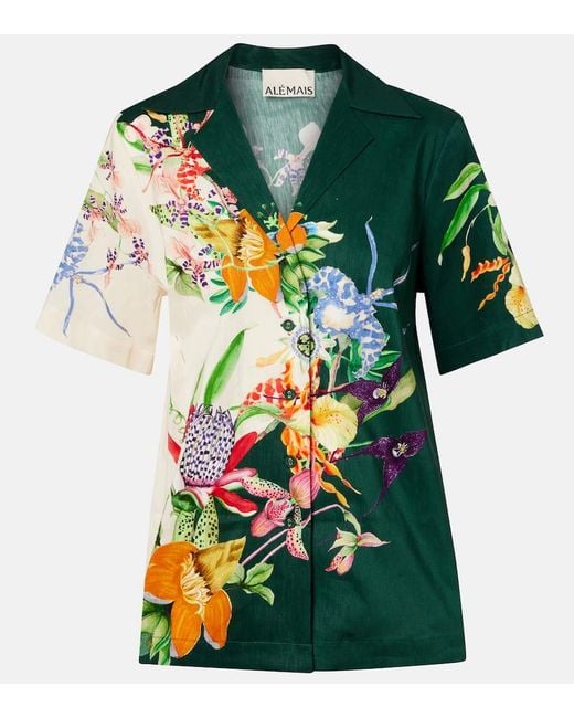 Camisa Aggie En Mezcla De Lino Floral ALÉMAIS de color Green