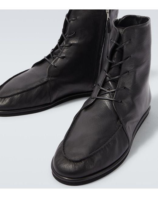 Auralee Black Leather Derby Boots for men