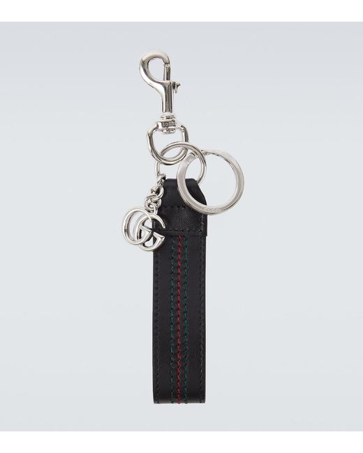 Gucci White Double G Leather Keychain for men