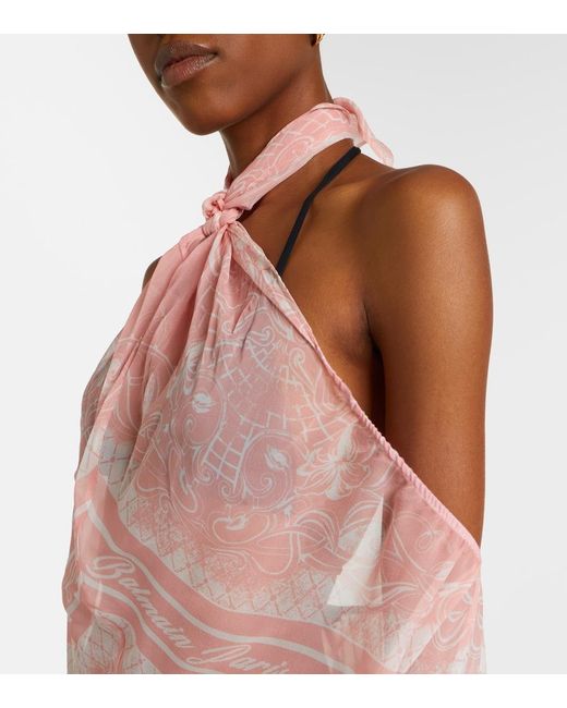 Balmain Pink Printed Silk Beach Dress