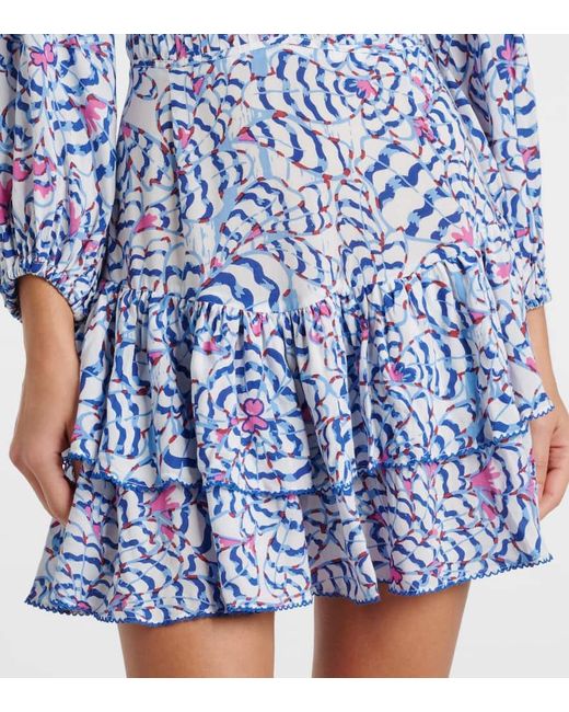 Poupette Blue Chiara Printed Ruffled Minidress
