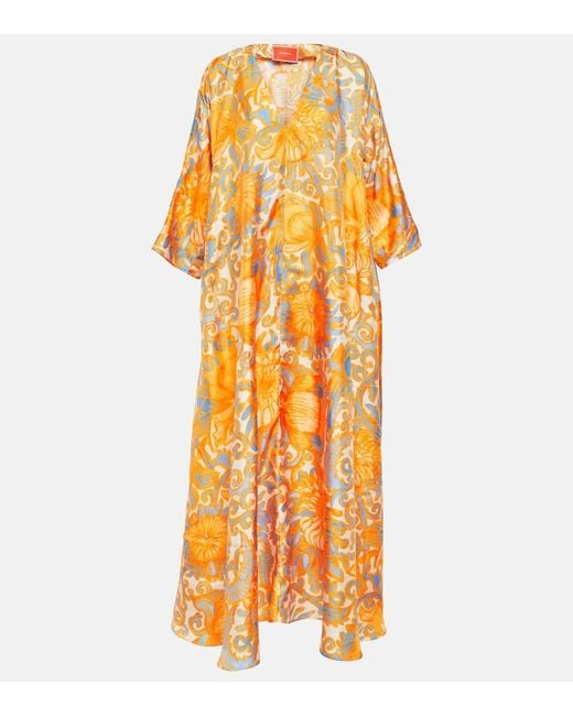 LaDoubleJ Orange Muumuu Floral Silk Twill Kaftan