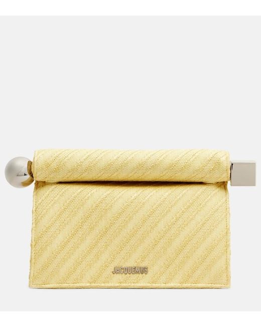 Jacquemus Yellow Rond Carre Raffia-Effect Clutch