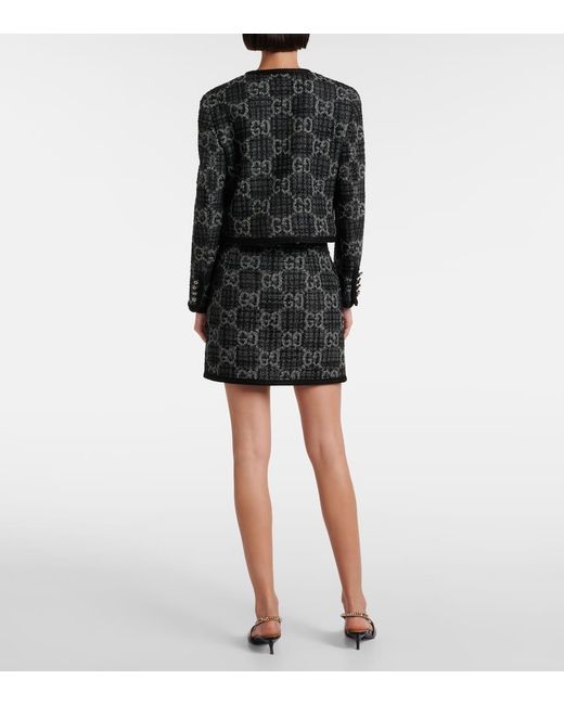 Gucci Black Monogram-pattern Bouclé-texture Wool And Cotton-blend Jacket