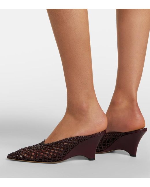 Le Monde Beryl Brown Victoria Leather Wedge Mules