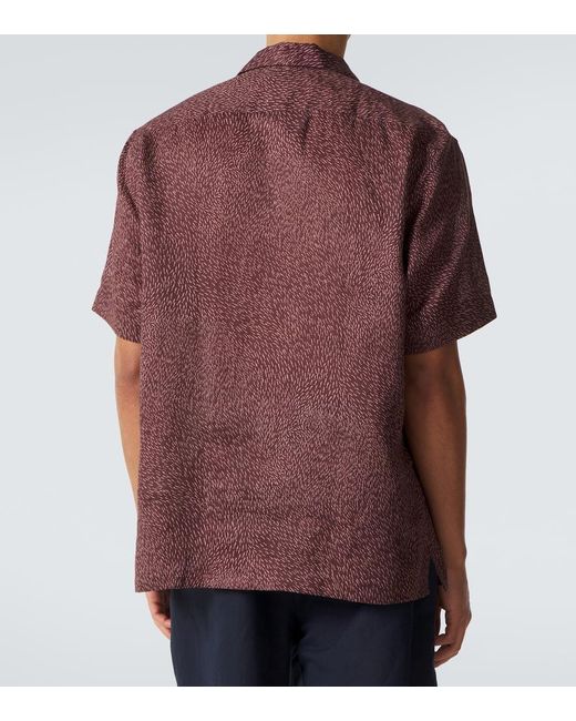 Brioni Brown Printed Linen Bowling Shirt for men