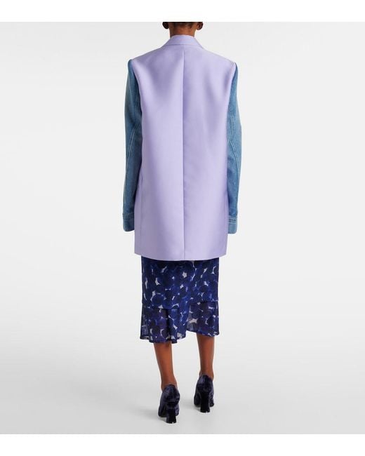 Dries Van Noten Blue Lilac Polyester-Silk Denim-Trimmed Blazer