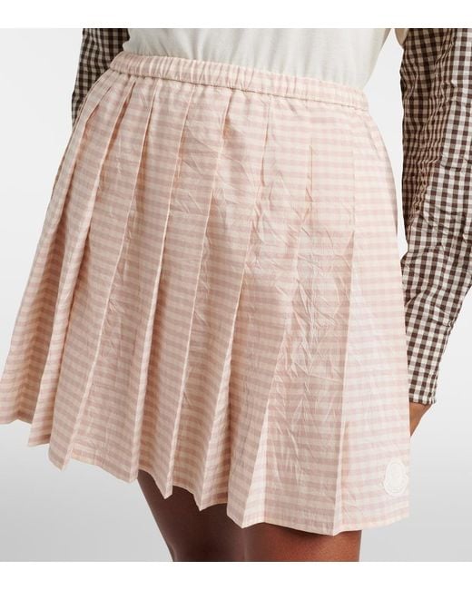Moncler Natural Checked Pleated Cotton-Blend Miniskirt